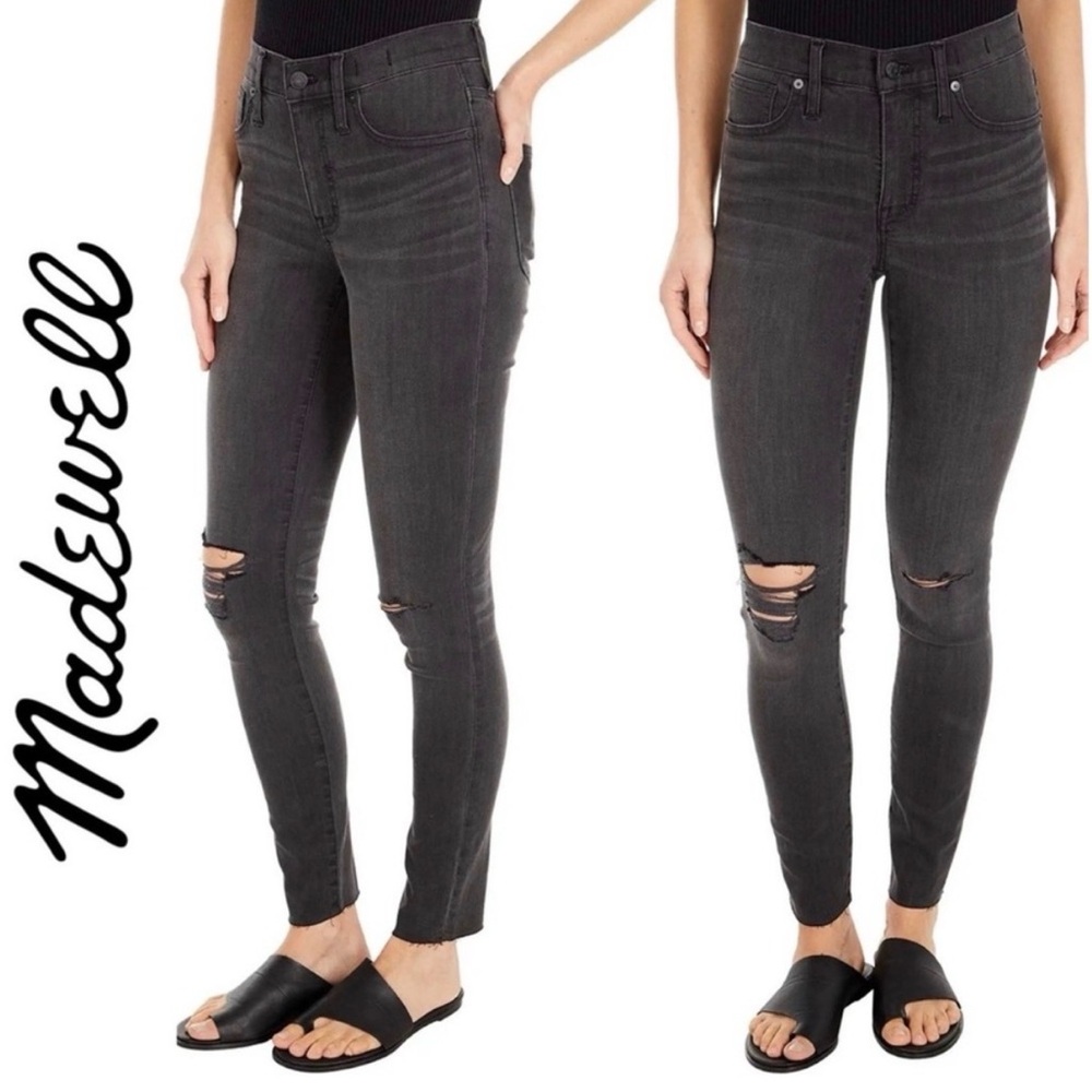 Madewell Distressed 9” Mid-Rise Skinny Jeans - Charcoal